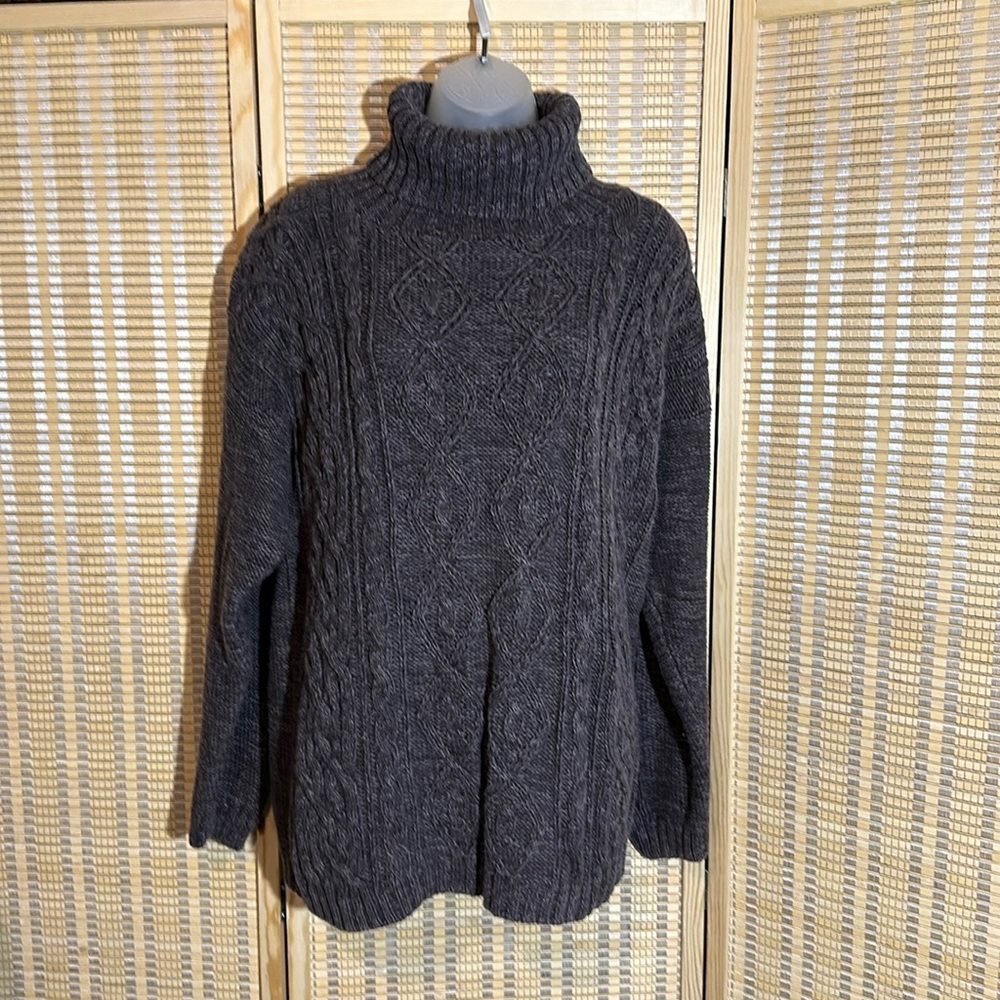 Casual Corner Vintage 1990s Gray Cable Knit Turtleneck Sweater Oversized Small